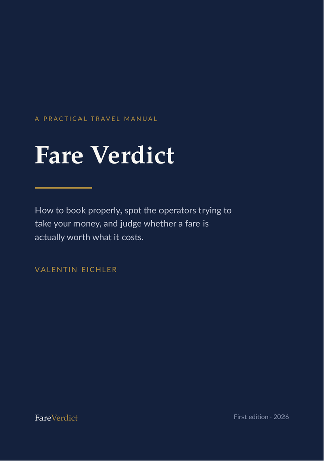 Cover of the Fare Verdict guide, a practical travel manual by Valentin Eichler.